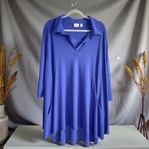 Women With Control by Renee Greenstein Tunic Top 2X Blue Lagenlook Hi Lo Pockets